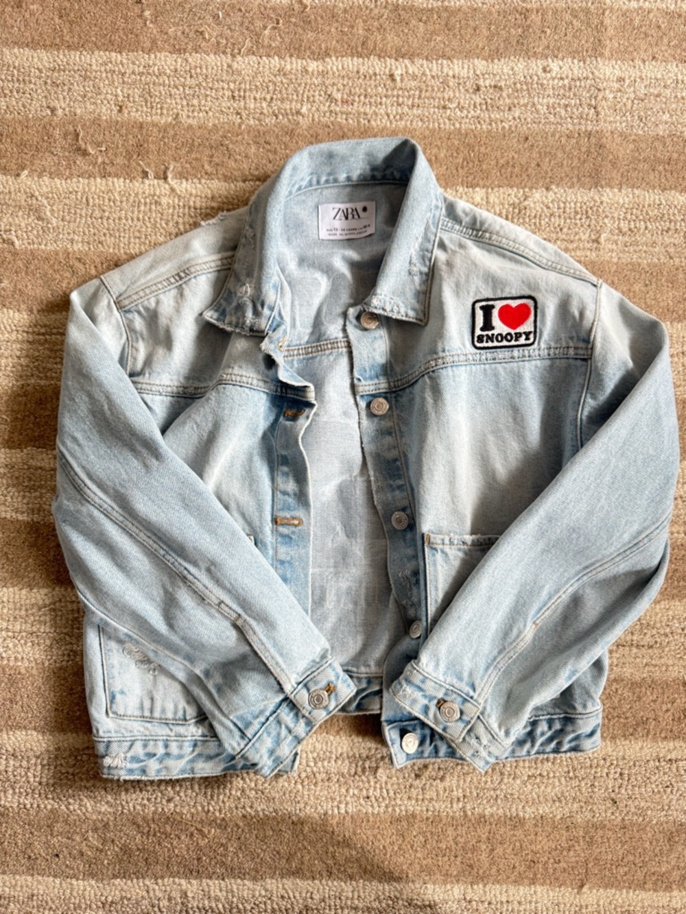 Zara Light Blue Jean Jacket with I ♥ Snoopy Patch